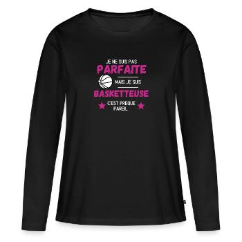 Vêtements humour sur le thème du basketball. - T-shirt manches longues Premium bio Femme - noir - Devant - Julia (174cm)