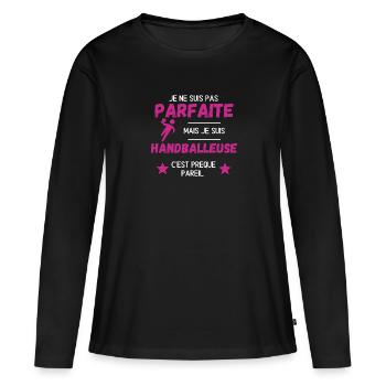 Vêtement humour sur le handball feminin. - T-shirt manches longues Premium bio Femme - noir - Devant - Julia (174cm)