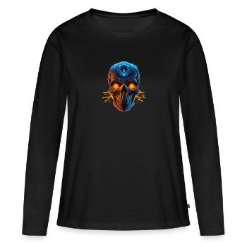 Crâne aux yeux flamboyants - T-shirt manches longues Premium bio Femme - noir - Devant - Julia (174cm)