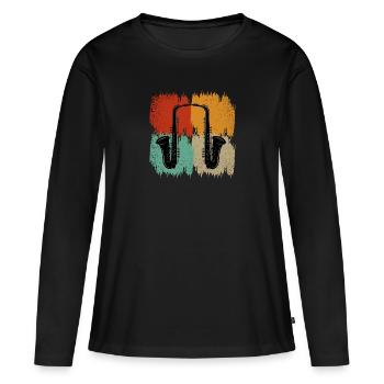 Saxophone rétro - T-shirt manches longues Premium bio Femme - noir - Devant - Julia (174cm)