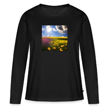 Sommer Blauer Himmel Gelbe Blumen - Frauen Premium Bio Langarmshirt - Schwarz - Vorne - Julia (174cm)