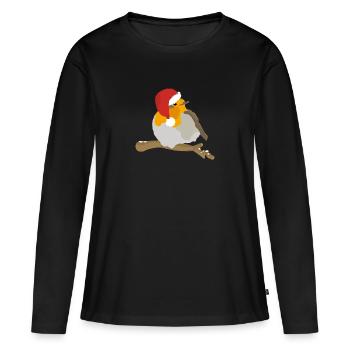 Robin with Christmas hat - Women's Premium Organic Long Sleeve Shirt - black - Front - Julia (174cm)