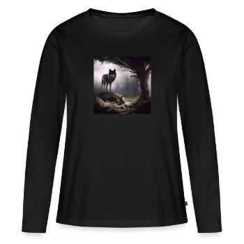Wolf im Wald - Frauen Premium Bio Langarmshirt - Schwarz - Vorne - Julia (174cm)