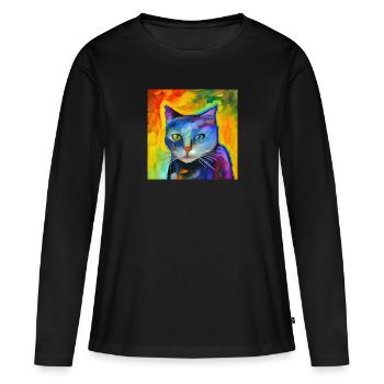 Fantasieporträt einer Katze - Frauen Premium Bio Langarmshirt - Schwarz - Vorne - Julia (174cm)