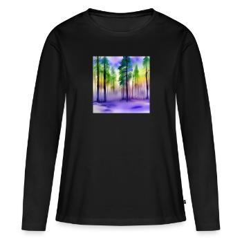 Abend im Aquarellwald - Frauen Premium Bio Langarmshirt - Schwarz - Vorne - Julia (174cm)