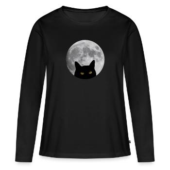 Cat in the moon - Women's Premium Organic Long Sleeve Shirt - black - Front - Julia (174cm)