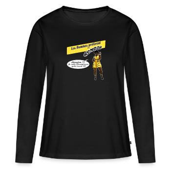 Les Hommes préfèrent les rondes 04 - T-shirt manches longues Premium bio Femme - noir - Devant - Julia (174cm)
