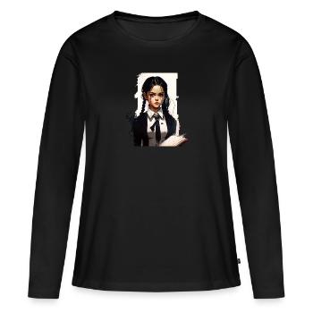 Jeune écolière avec un livre - T-shirt manches longues Premium bio Femme - noir - Devant - Julia (174cm)
