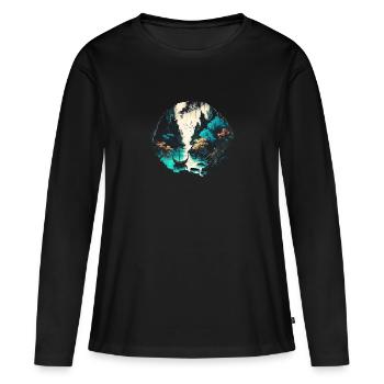 Höhle und Fluß - Wasserfarben Malerei - Frauen Premium Bio Langarmshirt - Schwarz - Vorne - Julia (174cm)