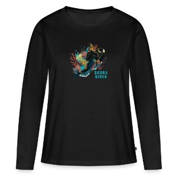 Plongeur sous-marin - Récif corallien, Idée cadeau, Atlantis - T-shirt manches longues Premium bio Femme - noir - Devant - Julia (174cm)