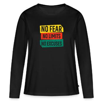 Pas de peur Pas de limites Pas d’excuses - T-shirt manches longues Premium bio Femme - noir - Devant - Julia (174cm)