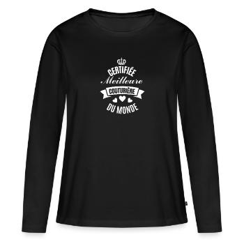 certifiée meilleure couturière du monde - T-shirt manches longues Premium bio Femme - noir - Devant - Julia (174cm)