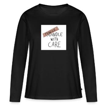 FRAGILE handle with care - Frauen Premium Bio Langarmshirt - Schwarz - Vorne - Julia (174cm)