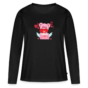 Un ours avec un message d’amour - T-shirt manches longues Premium bio Femme - noir - Devant - Julia (174cm)