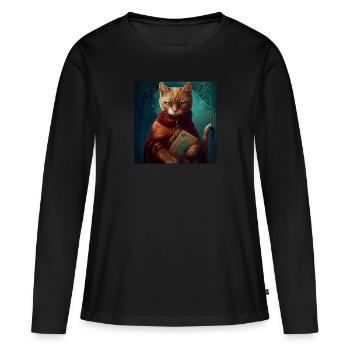 Katze im Mystischen Tarot Karten Design! - Frauen Premium Bio Langarmshirt - Schwarz - Vorne - Julia (174cm)
