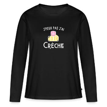 je peux pas j'ai crèche - T-shirt manches longues Premium bio Femme - noir - Devant - Julia (174cm)