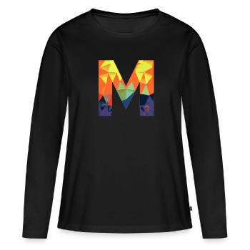 M3 avec surfaces triangulées - T-shirt manches longues Premium bio Femme - noir - Devant - Julia (174cm)