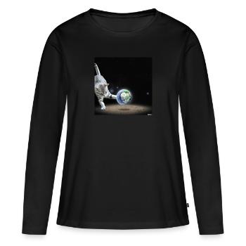 chat jouant avec la terre dans l’espace - T-shirt manches longues Premium bio Femme - noir - Devant - Julia (174cm)