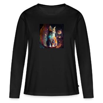 Psychedelische Katze - Frauen Premium Bio Langarmshirt - Schwarz - Vorne - Julia (174cm)