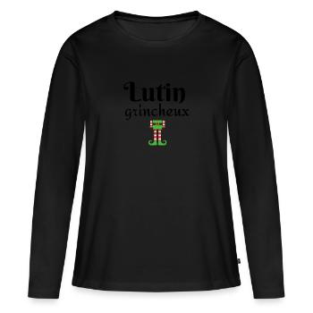 lutin grincheux - T-shirt manches longues Premium bio Femme - noir - Devant - Julia (174cm)