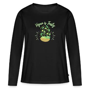 Vegan is tasty - T-shirt manches longues Premium bio Femme - noir - Devant - Julia (174cm)