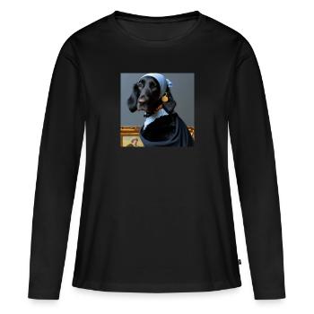 Flat Coated Retriever mit Perlenohrring 1 - Frauen Premium Bio Langarmshirt - Schwarz - Vorne - Julia (174cm)