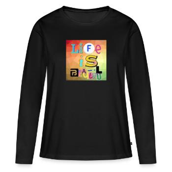 La vie est belle - T-shirt manches longues Premium bio Femme - noir - Devant - Julia (174cm)