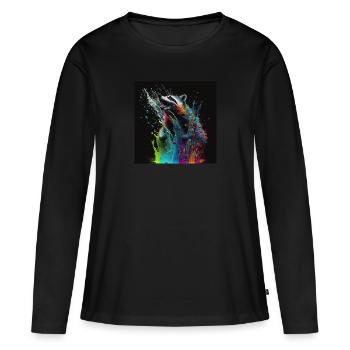 Raton laveur coloré, design unique - T-shirt manches longues Premium bio Femme - noir - Devant - Julia (174cm)