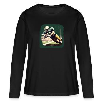 American Football - Spieler - Logo - Touchdown - Frauen Premium Bio Langarmshirt - Schwarz - Vorne - Julia (174cm)