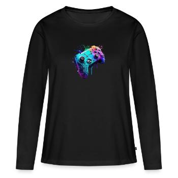 Neon Gaming Controller / Kontroller - Frauen Premium Bio Langarmshirt - Schwarz - Vorne - Julia (174cm)