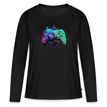 Neon Gaming Controller / Kontroller - Frauen Premium Bio Langarmshirt - Schwarz - Vorne - Julia (174cm)