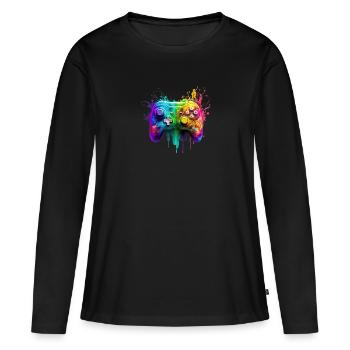 Neon Gaming Controller / Kontroller - Frauen Premium Bio Langarmshirt - Schwarz - Vorne - Julia (174cm)
