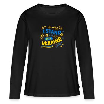 Ukraine 2023 - je Soutiens Ukraine - Ukraine 2023 - T-shirt manches longues Premium bio Femme - noir - Devant - Julia (174cm)