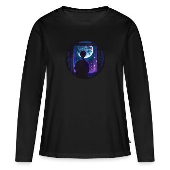 Garçon de lune - T-shirt manches longues Premium bio Femme - noir - Devant - Julia (174cm)
