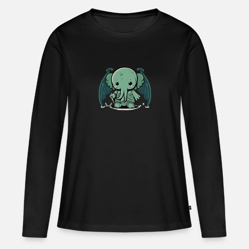 Baby Cthulhu - Frauen Premium Bio Langarmshirt - Schwarz