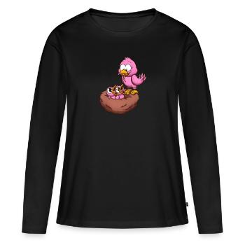 Vogelmutter füttert ihr Nest - Frauen Premium Bio Langarmshirt - Schwarz - Vorne - Julia (174cm)