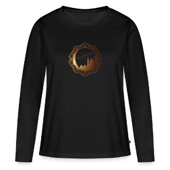 Un Ramadan en or - صِيامُ رَمَضانَصِيامُ رَمَضانَ - T-shirt manches longues Premium bio Femme - noir - Devant - Julia (174cm)