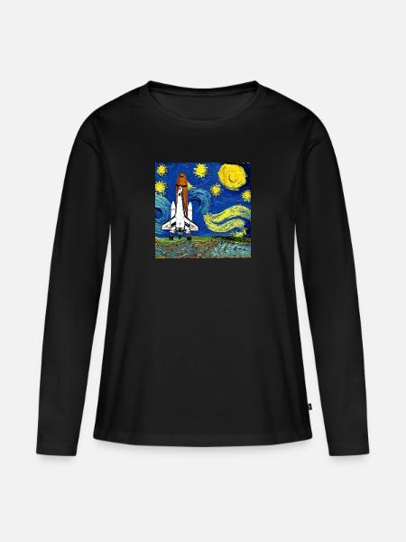 Space Shuttle Van Gogh - Frauen Premium Bio Langarmshirt - Schwarz