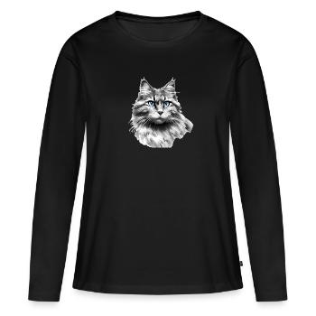 Chaton Propriétaire Chat Chat Domestique Chat - T-shirt manches longues Premium bio Femme - noir - Devant - Julia (174cm)