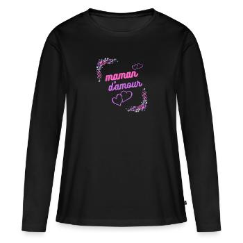 Maman d amour - T-shirt manches longues Premium bio Femme - noir - Devant - Julia (174cm)