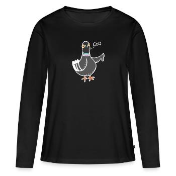 Coo / Boo Pigeon (Blanc) - T-shirt manches longues Premium bio Femme - noir - Devant - Julia (174cm)