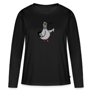 Coo / Boo Pigeon - T-shirt manches longues Premium bio Femme - noir - Devant - Julia (174cm)