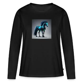 Cheval Cyborg Bleu - T-shirt manches longues Premium bio Femme - noir - Devant - Julia (174cm)