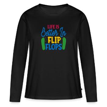La vie est meilleure à Flip Flops - T-shirt manches longues Premium bio Femme - noir - Devant - Julia (174cm)