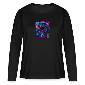Dinosaure rétro années 80 vecteur rose et bleu - T-shirt manches longues Premium bio Femme - noir - Devant - Julia (174cm)
