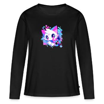 Cute White Cat Cartoon Style - Women's Premium Organic Long Sleeve Shirt - black - Front - Julia (174cm)