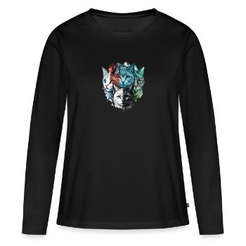 Bunte Katzengesichter - Frauen Premium Bio Langarmshirt - Schwarz - Vorne - Julia (174cm)