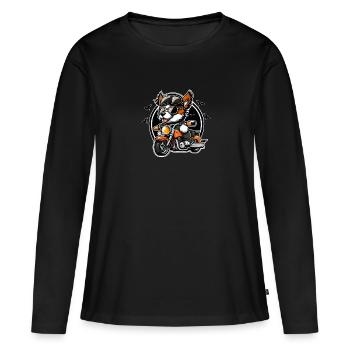 Doux chien sur une moto - T-shirt manches longues Premium bio Femme - noir - Devant - Julia (174cm)