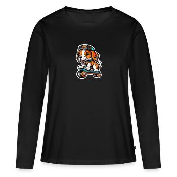 Doux chien sur une planche à roulettes - T-shirt manches longues Premium bio Femme - noir - Devant - Julia (174cm)