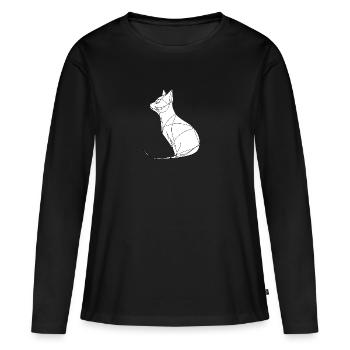 Dessin au trait fin chat sur fond blanc - T-shirt manches longues Premium bio Femme - noir - Devant - Julia (174cm)